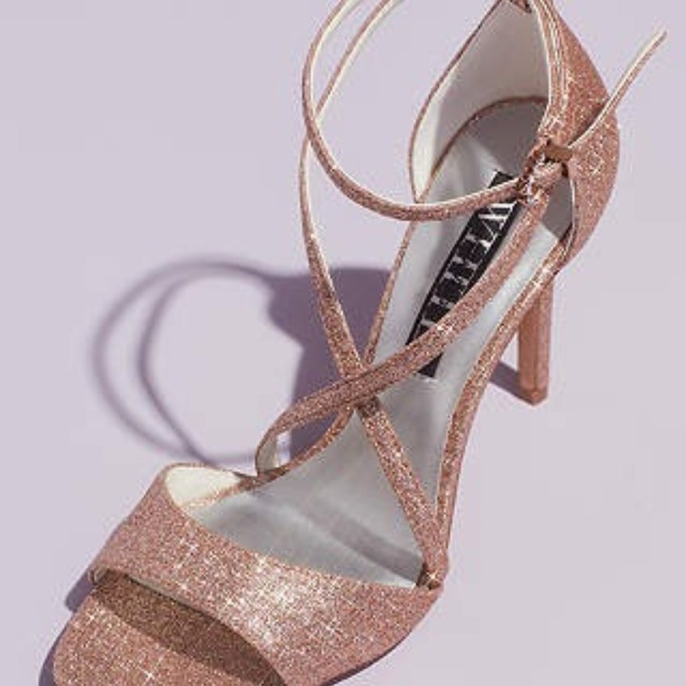 Glitter Crisscross Heeled Sandals with Ankle Wrap